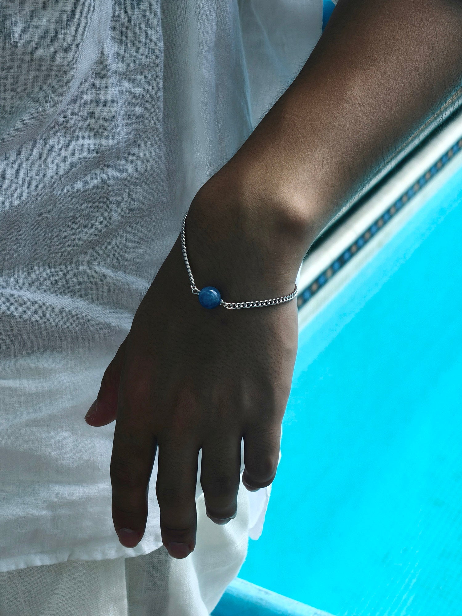 Sterling Silver Crystal Bead Cuban Bracelet - 9 Gemstone Colours