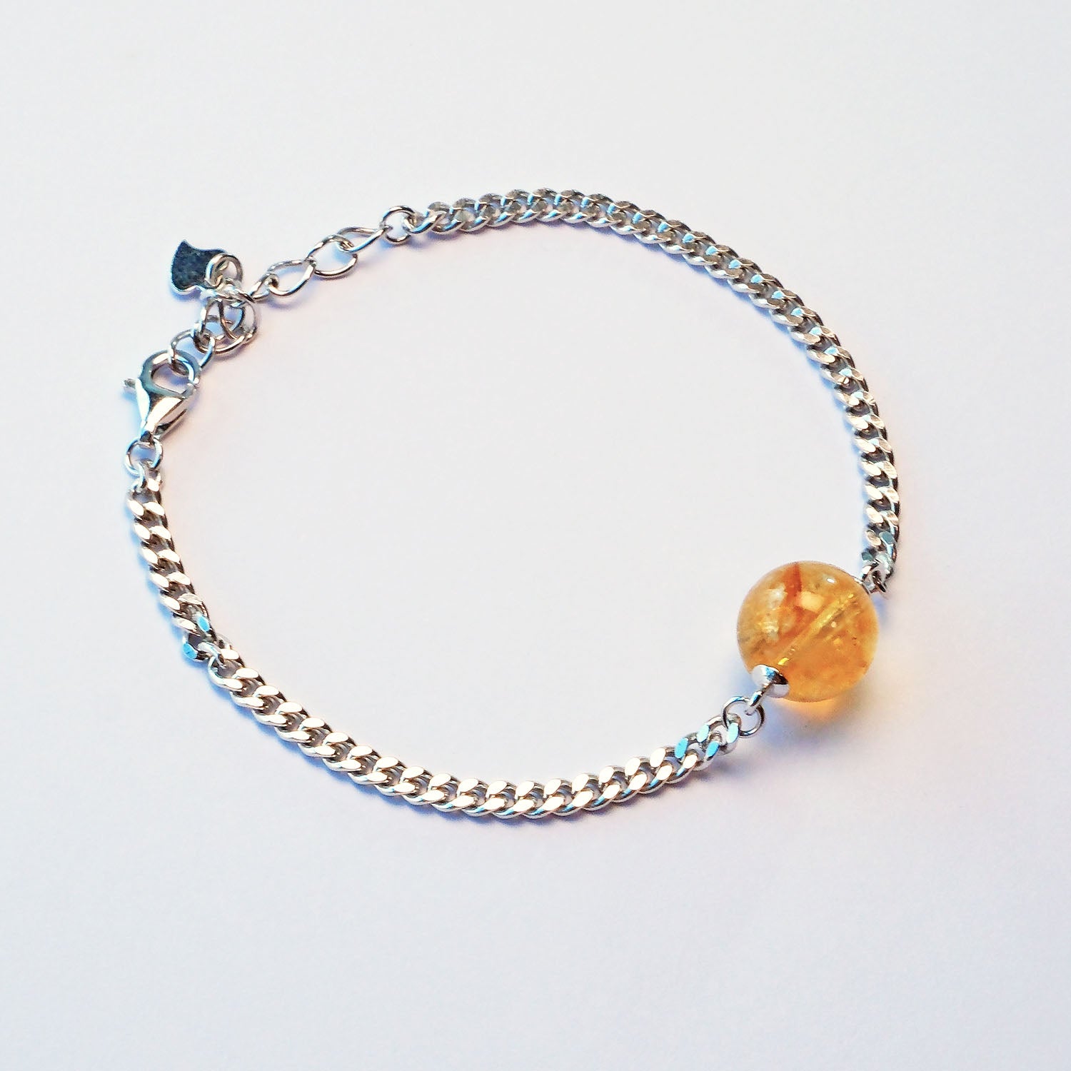 Sterling Silver Crystal Bead Cuban Bracelet - 9 Gemstone Colours