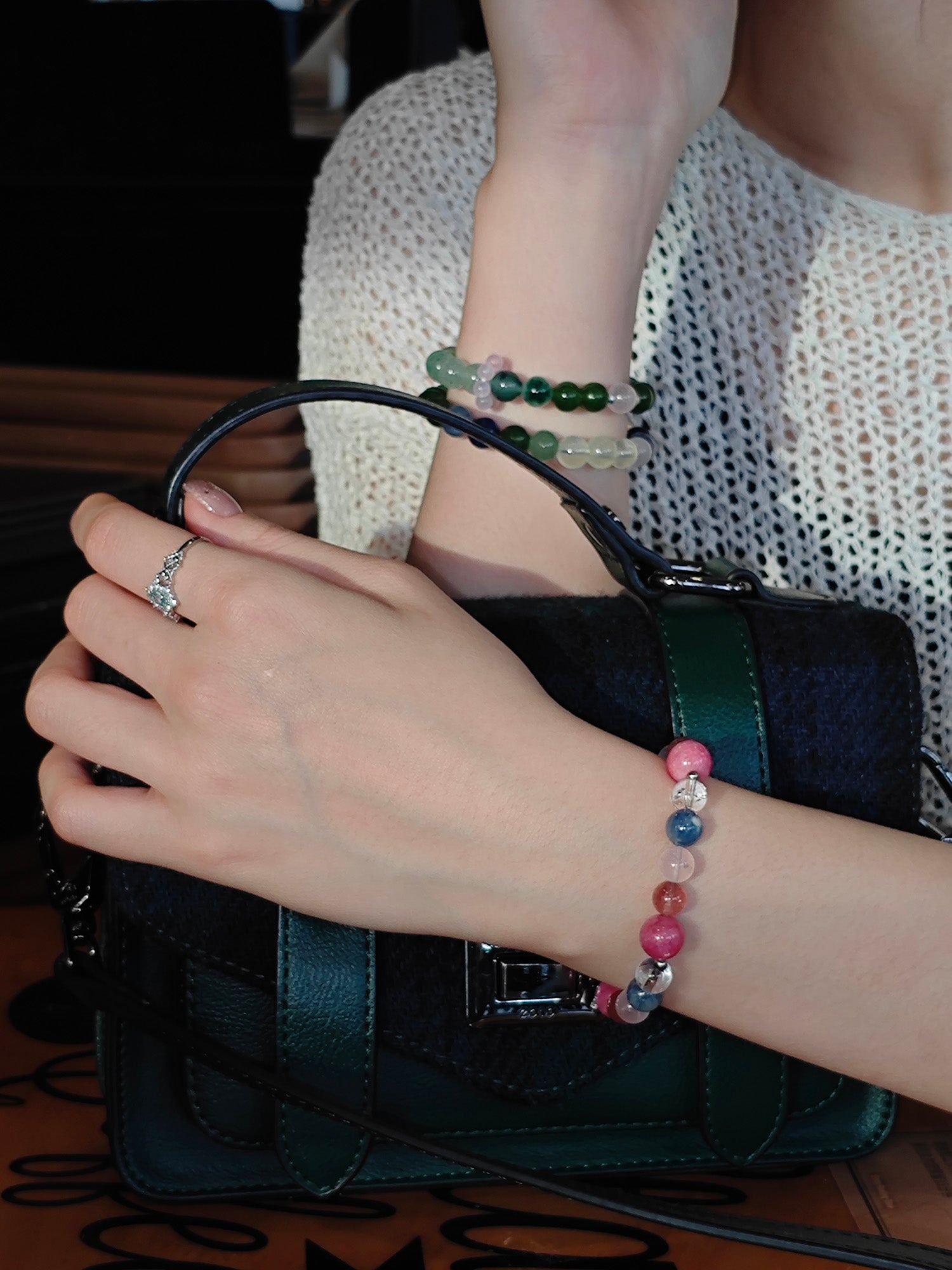 Girl wearing rose quartz bracelet for emotional balance and inspiration