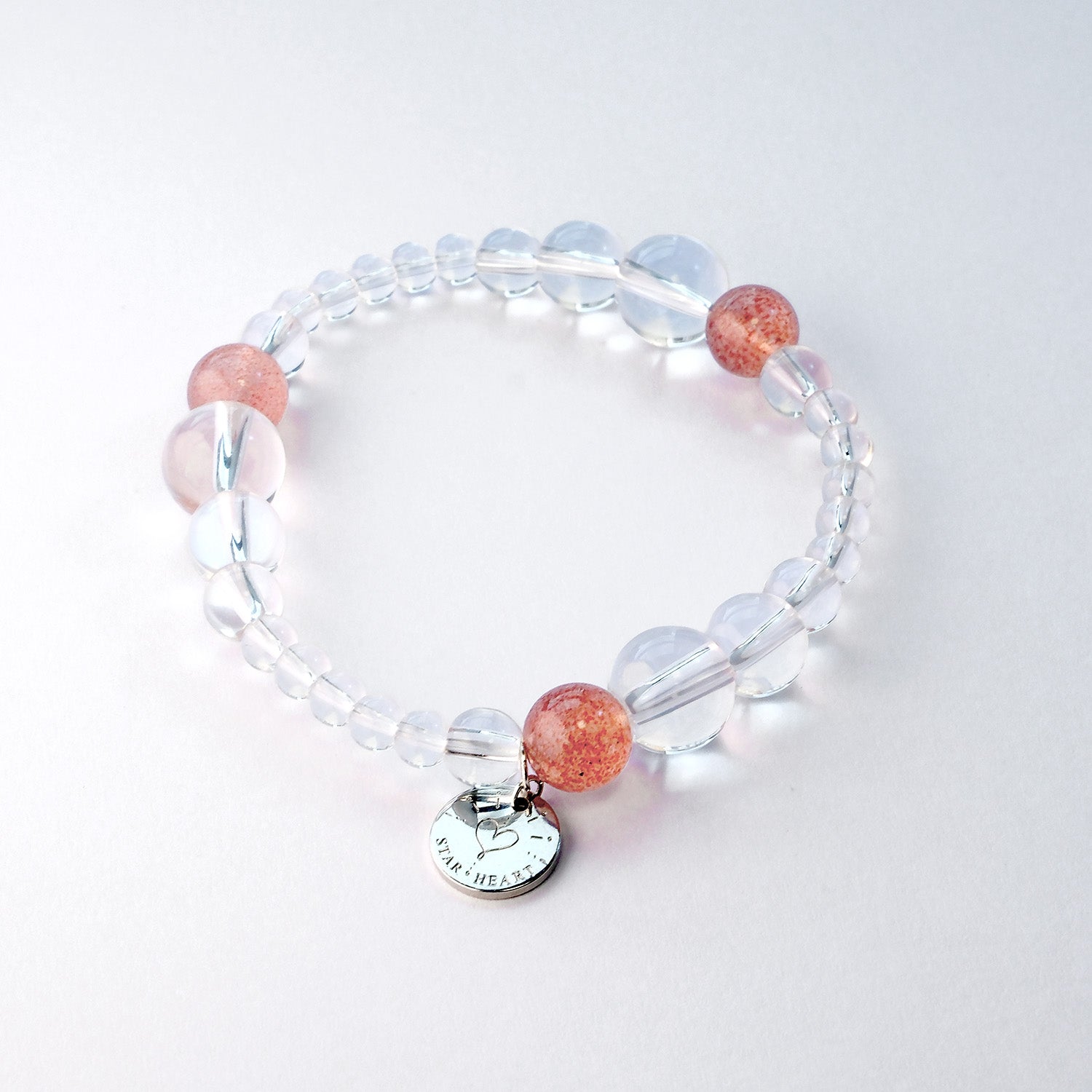 Clear quartz crystal bracelet close-up for love