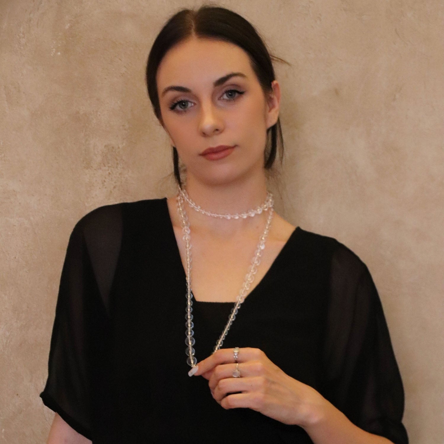 The Luminous Path clear quartz rope necklace – long natural crystal strand symbolising clarity and freedom UK