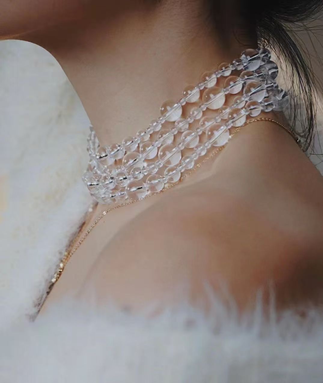 Long clear quartz rope necklace – versatile layering crystal jewellery symbolising clarity UK