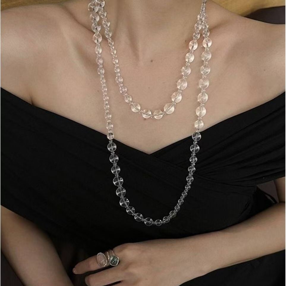 Clear quartz long rope necklace – spiritual healing crystal jewellery amplifying energy UK