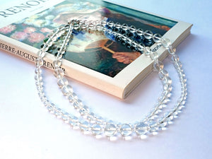 The Luminous Path clear quartz rope necklace – 115cm natural crystal beads with sterling silver clasp UK jewellery