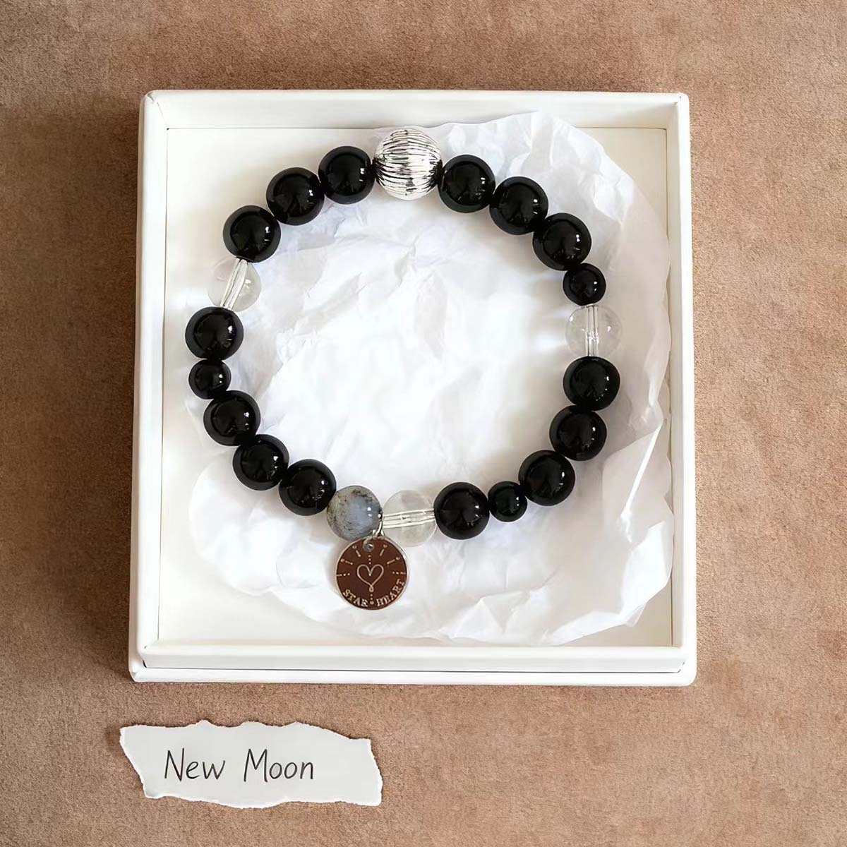 Obsidian and Clear Quartz New Moon bracelet for renewal and focus