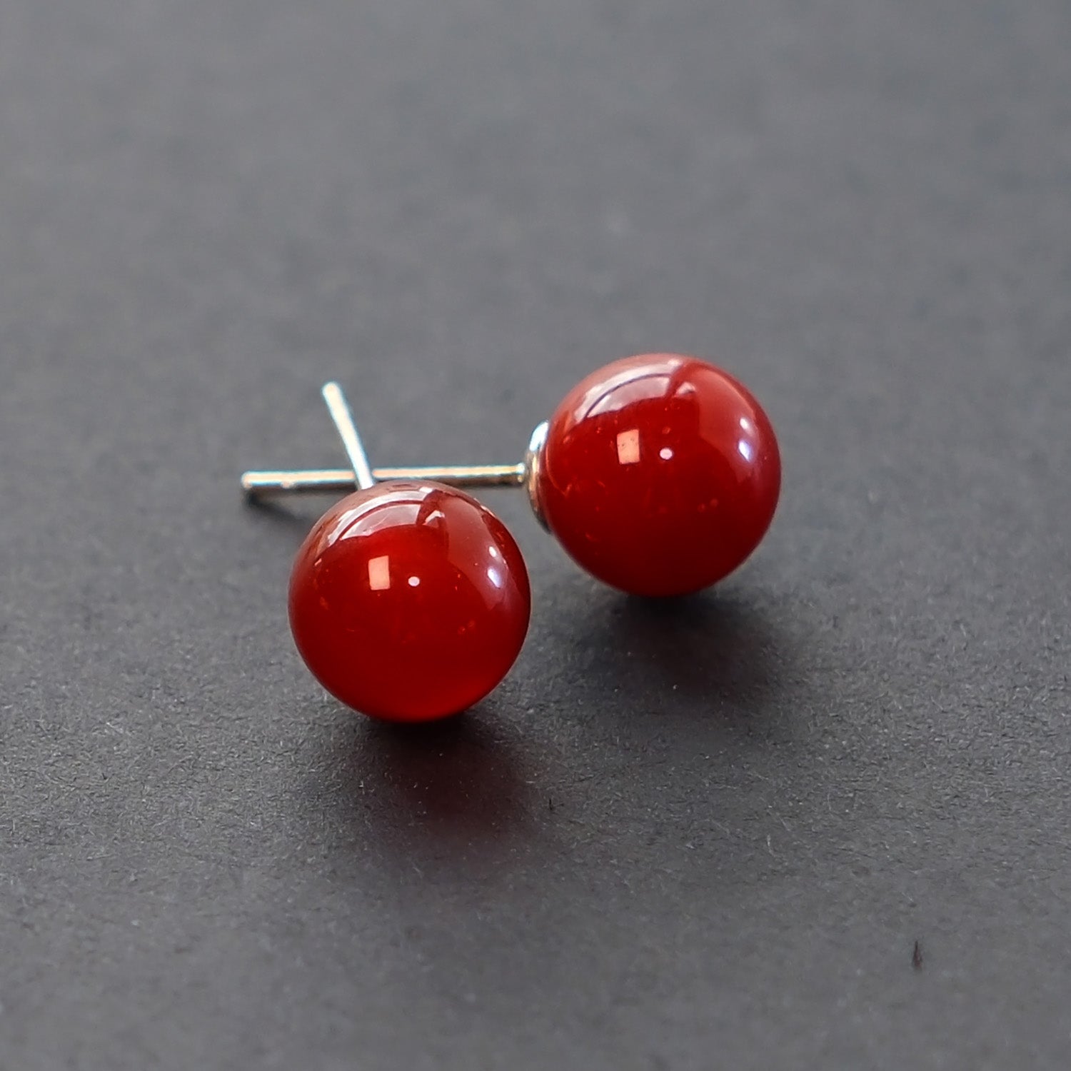 Close-up of Red Agate Sterling Silver Earrings
