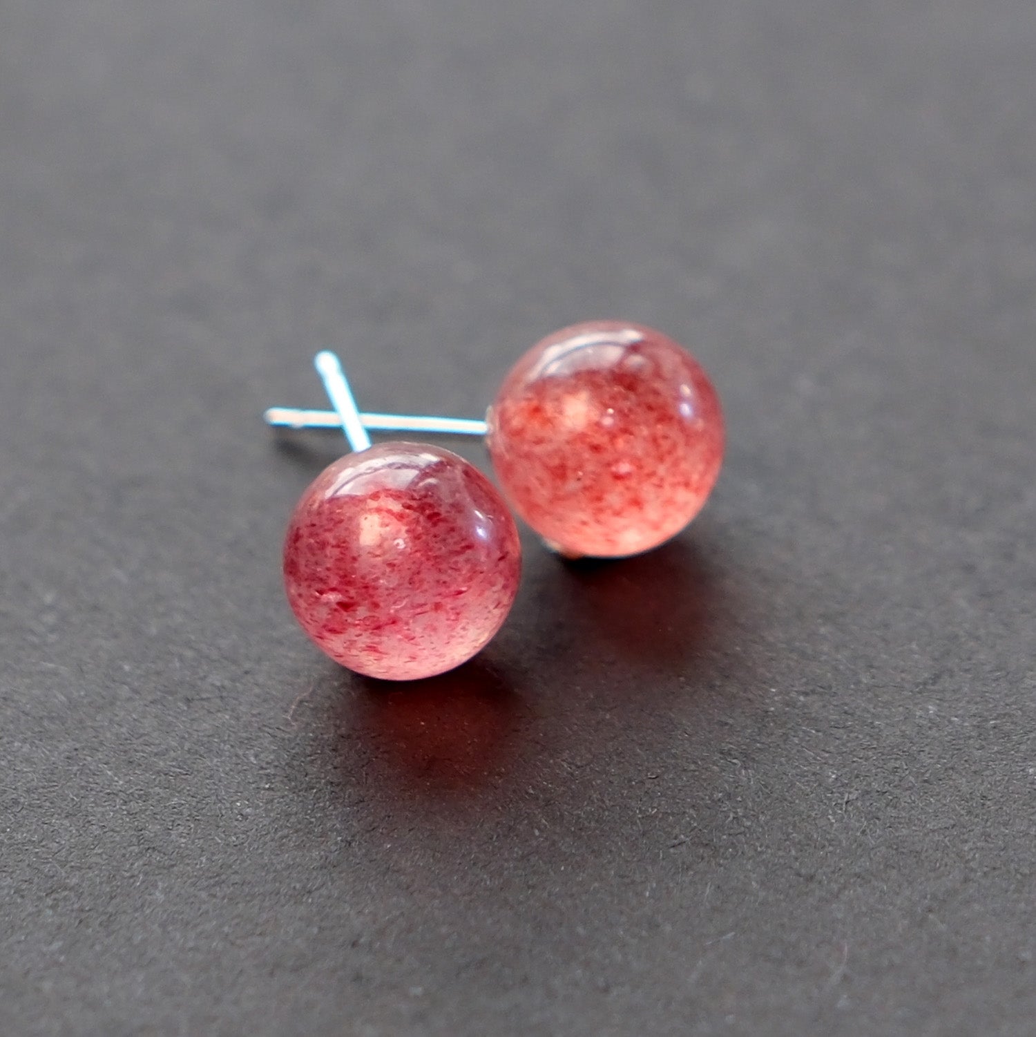 Close-up of Strawberry Quartz Sterling Silver Earrings