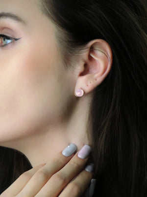 woman wearing Rose Quartz Sterling Silver Earrings for love