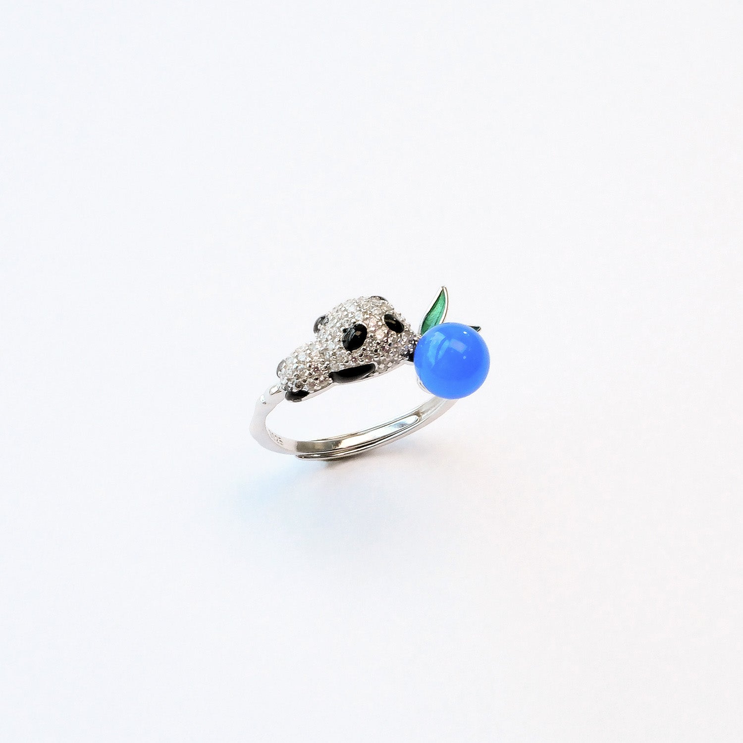 Blueberry Panda Ring – Sterling Silver with Blue Agate, crystal fruit jewellery UK