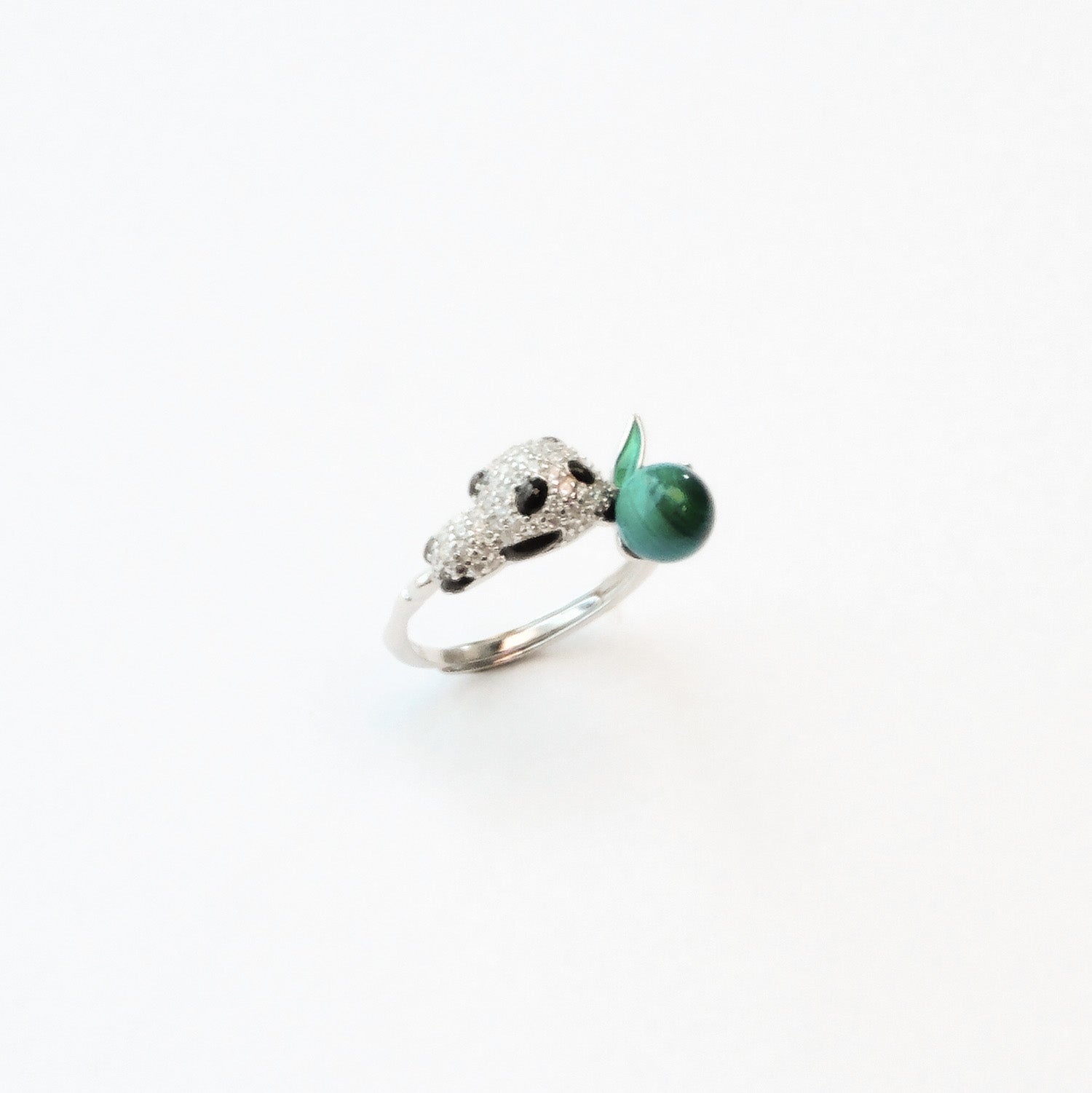 Olive Panda Ring – Malachite gemstone panda ring with silver, artisan jewellery UK