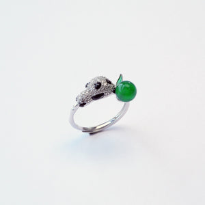 Lime Panda Ring – Green Agate panda silver ring, unique gemstone fruit jewellery