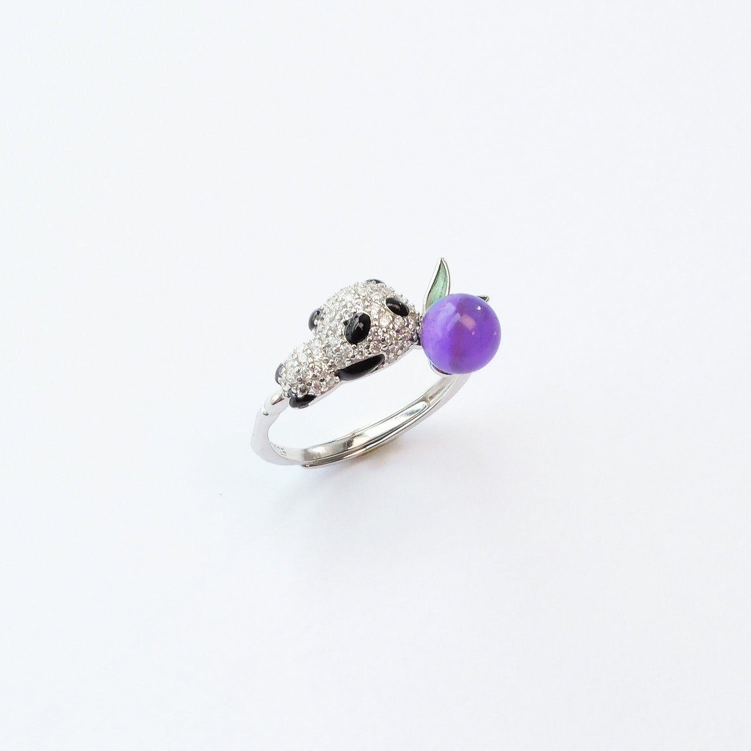 Grape Panda Ring – Amethyst gemstone panda silver ring, spiritual jewellery UK