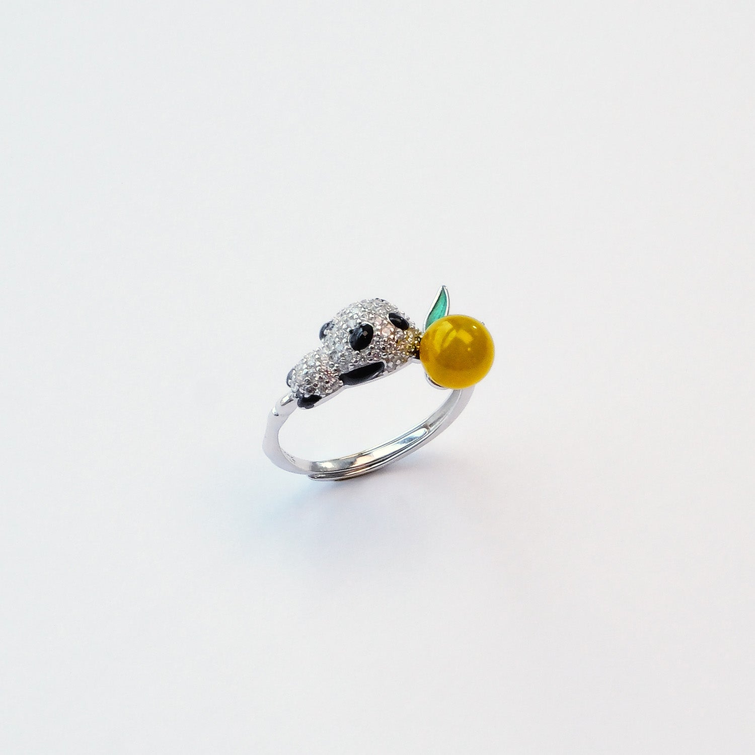 Lemon Panda Ring – Yellow Agate gemstone panda ring, joyful crystal fruit jewellery