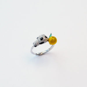 Lemon Panda Ring – Yellow Agate gemstone panda ring, joyful crystal fruit jewellery
