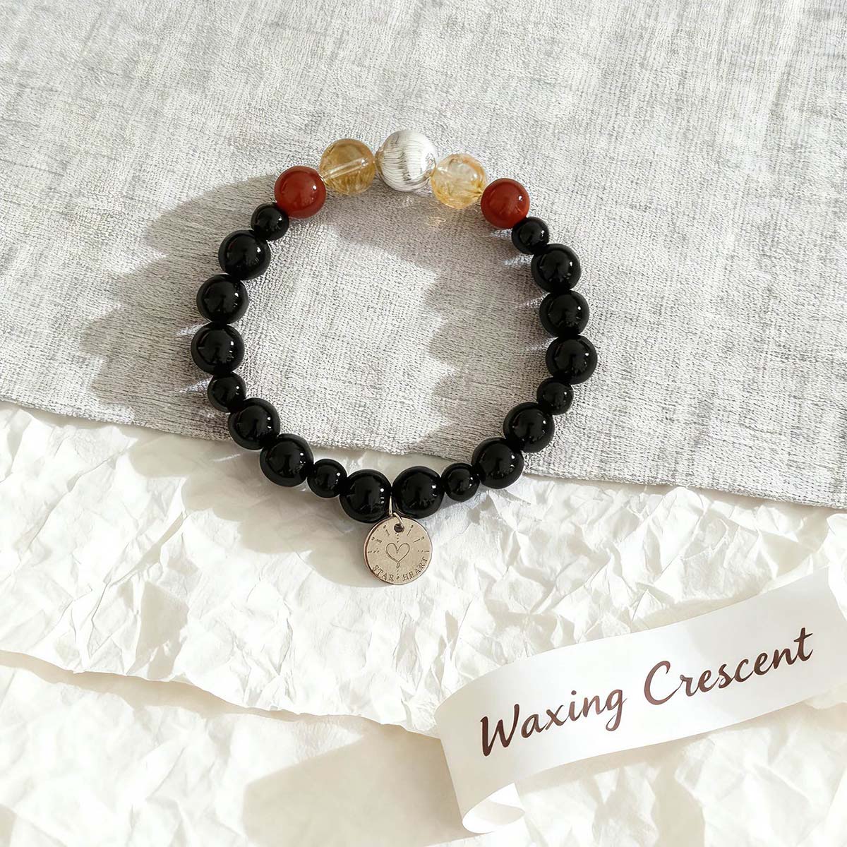 Citrine and Carnelian Waxing Crescent bracelet for confidence and action

